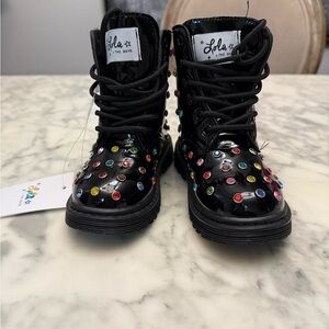 Lola + The Boys Black Boots with Multicolor Studs